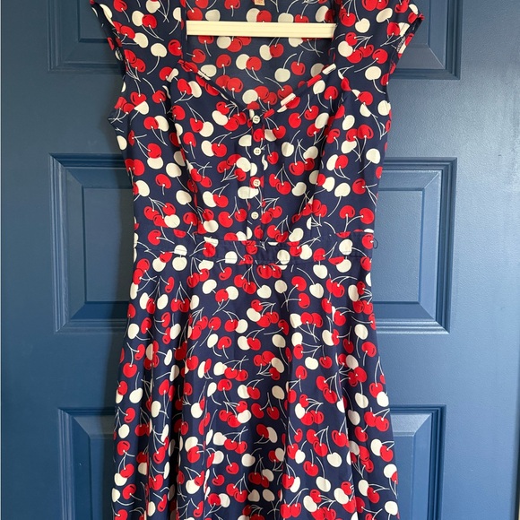 Marilyn Monroe Navy Dress with Red and White Cherry Print - Picture 6 of 8